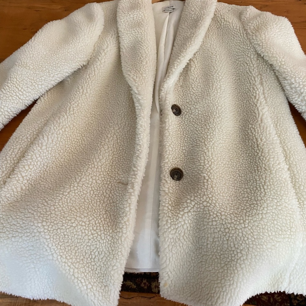 JCrew Teddy Bear Coat, Size Medium, Cream/beige/off white